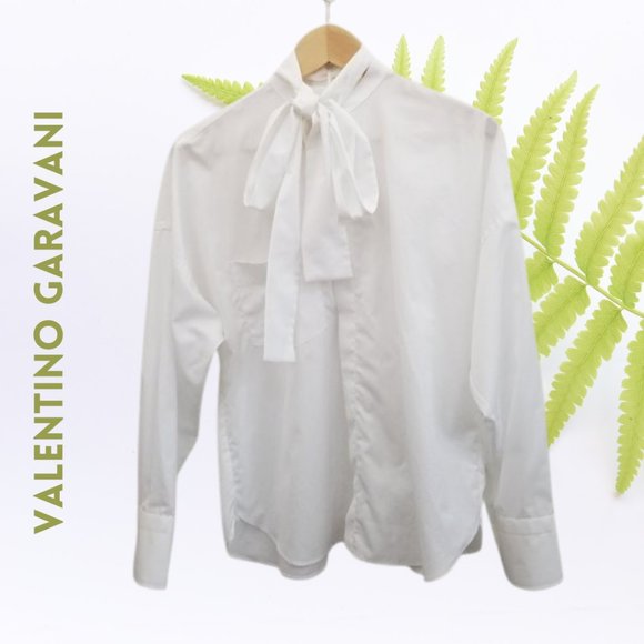 VALENTINO GARAVANI Wardrobe Essential White Button Down Shirt Bow Tie - Picture 1 of 10